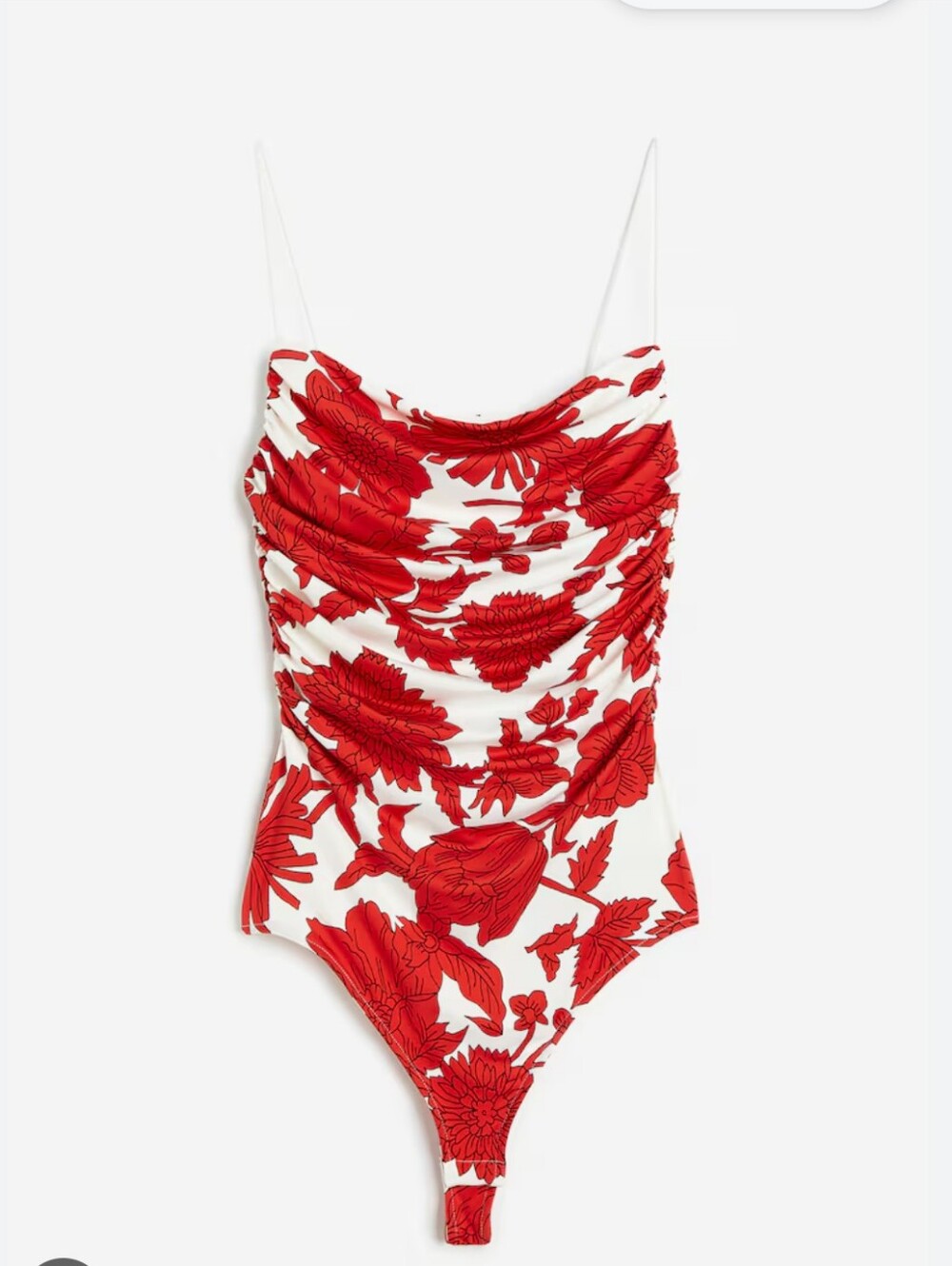 NWT - H&M White and Red Floral Draped Bodysuit